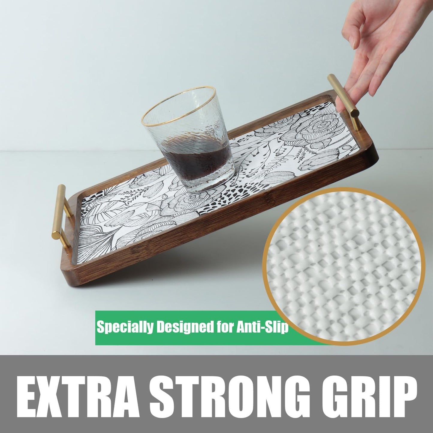 Floral Drawer and Shelf Liner for Kitchen 16IN x 10FT, Non-Adhesive and Strong Non-Slip Cabinet Drawer Liners, Waterproof Thickened Shelf Liner,Easy to Clean,Black and White