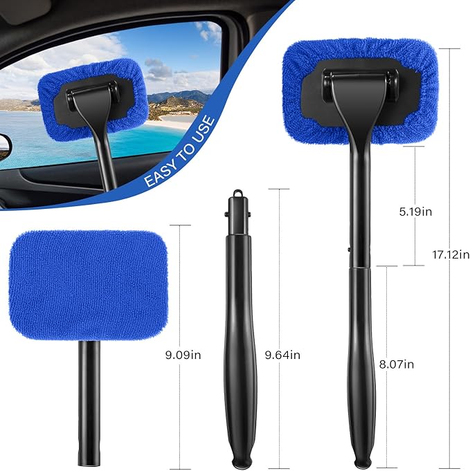 Frienda 2 Set Windshield Cleaner Tool Inside Car Windshield Cleaning Wand Auto Window Cleaner with Detachable Handle, 8 Reusable Microfiber Pads and 2 Spray Bottles for Car Interior(Blue)