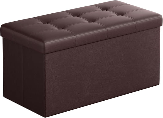 SONGMICS MAZIE Collection - 30 Inches Folding Storage Ottoman Bench, Ottoman with Storage, Foot Rest Stool, Load 660 lb, for Living Room, Synthetic Leather, Brown ULSF40Z