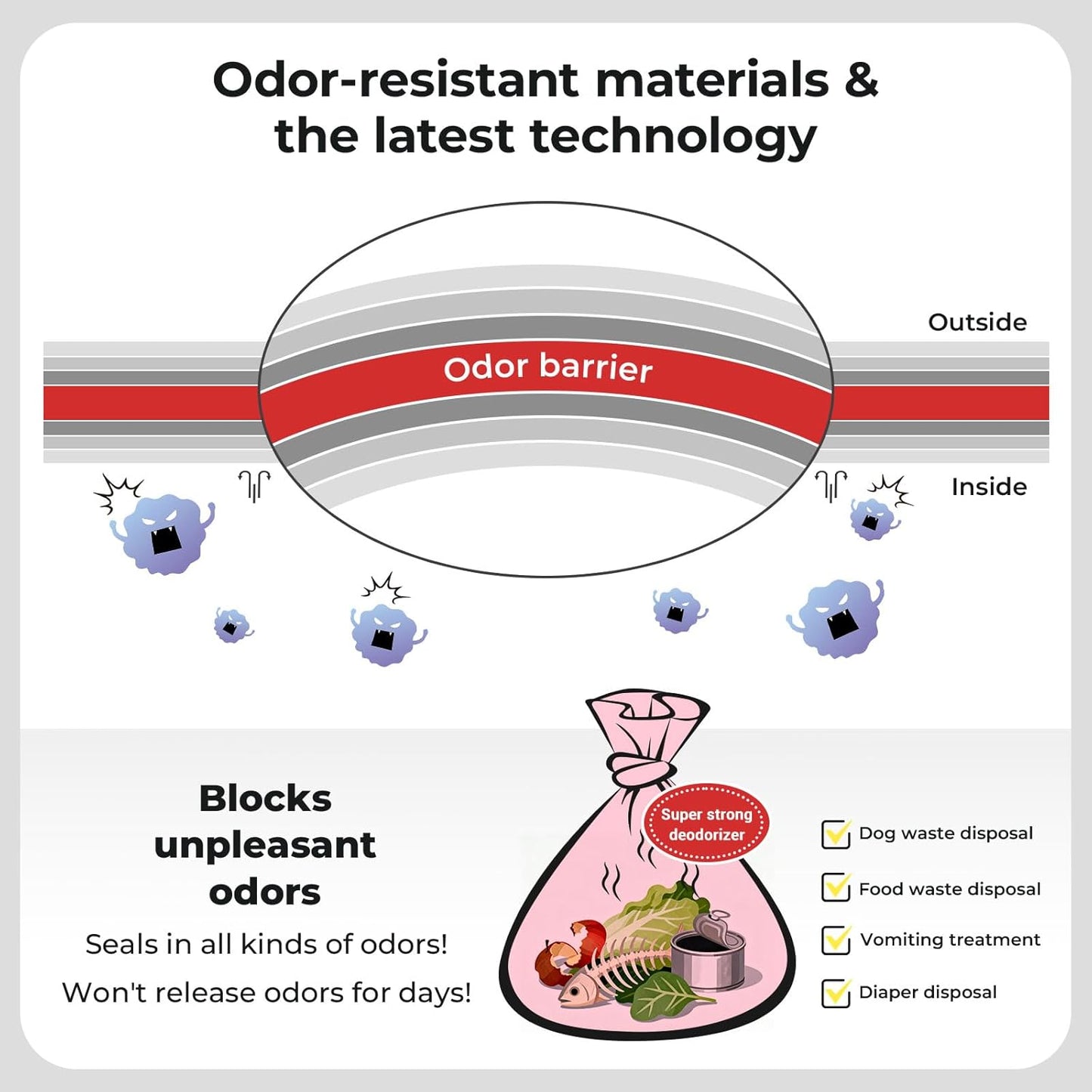Odor Sealing Small Trash Bags Home & Food Use L-90 Count Disposable Bags, Durable and Unscented (Color:Brown)