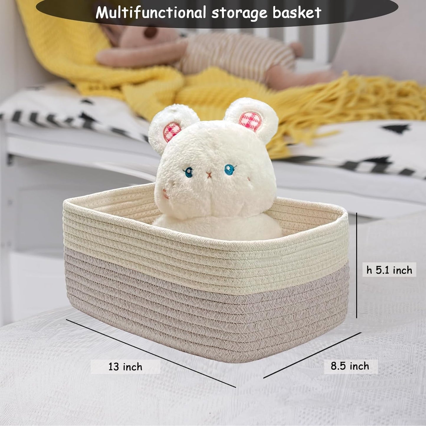 COMFY-HOMI 13" x 8.5" x 5.1" Storage Baskets for Organizing | Cotton Rope Woven Basket | Toy Storage Bin Box | Basket for Shelves, Closet Organizer Bin, Decorative Closet Shelf, 3 Pack, beige brown