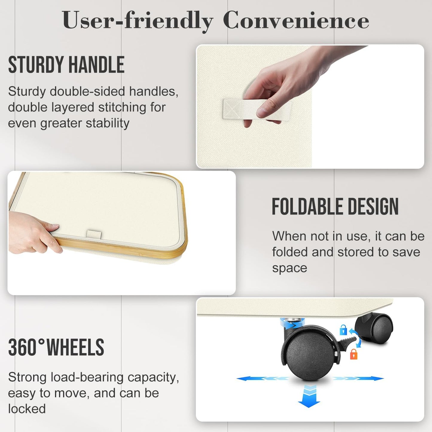 Laundry Hamper with Wheels,20 Gal (75L) Laundry Basket with lid Rolling Clothes Hamper Foldable Dirty Clothes Basket on wheels with Bamboo Frame and Bag for Bedroom, Dorm, Laundry Room-Off White