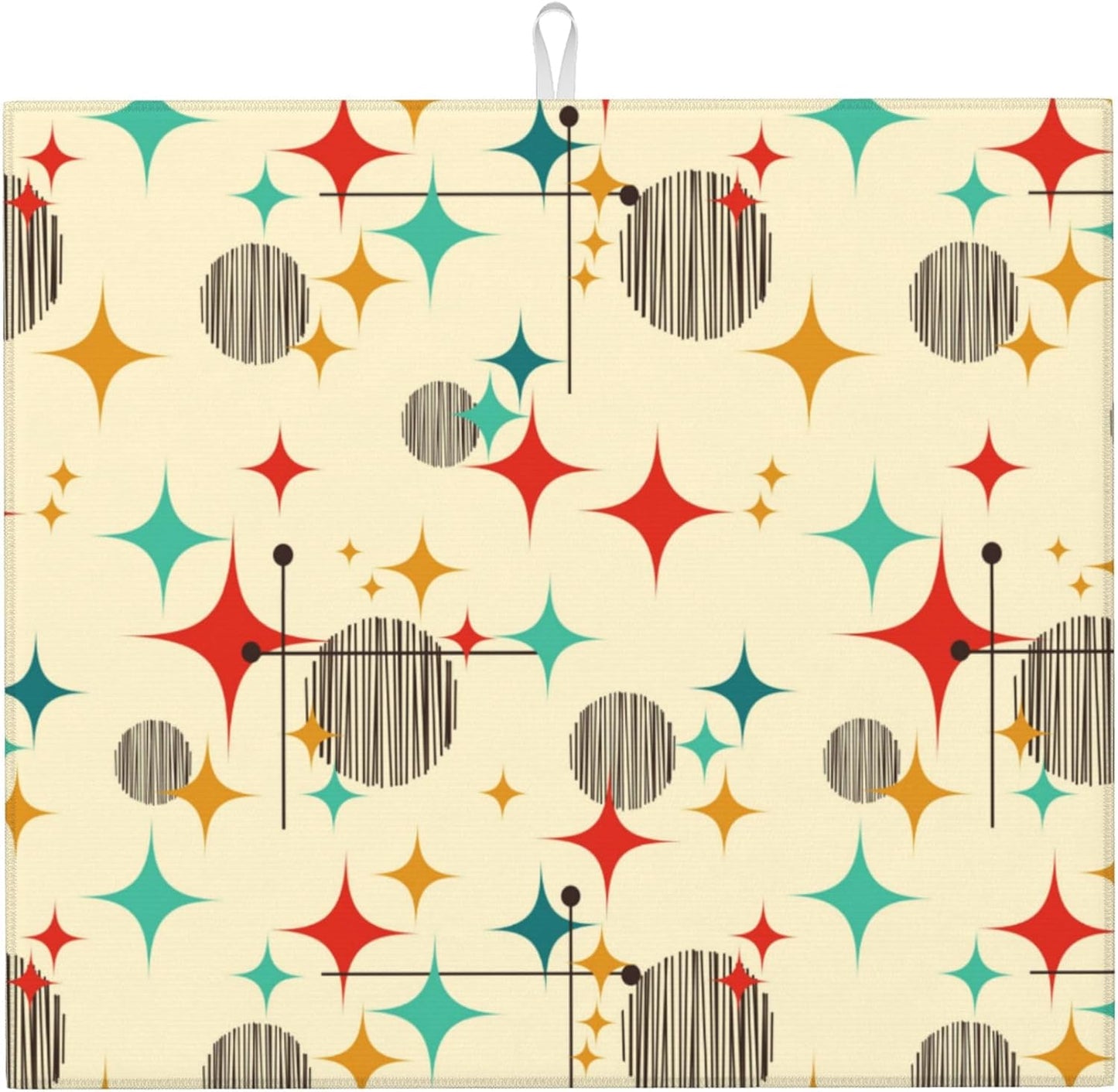 Mid Century Modern Atomic Retro Dish Drying Mat for Kitchen Counter Washable Absorbent Drying Mat Reversible Microfiber Yellow Drying Pad Home Holiday Decor Kitchen Accessories 16"x18"