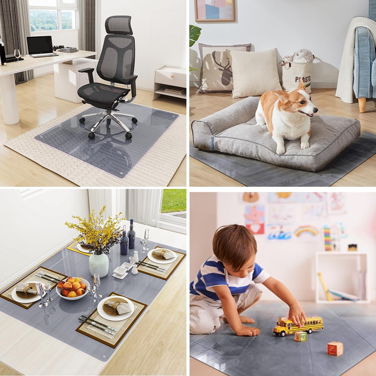 Tempered Glass Floor Mat for Office Chair, 36" x 46" Heavy Duty Hard Office Chair Mat, for Carpeted or Hard Floor, with 4 Anti-Slip Pads, Grey