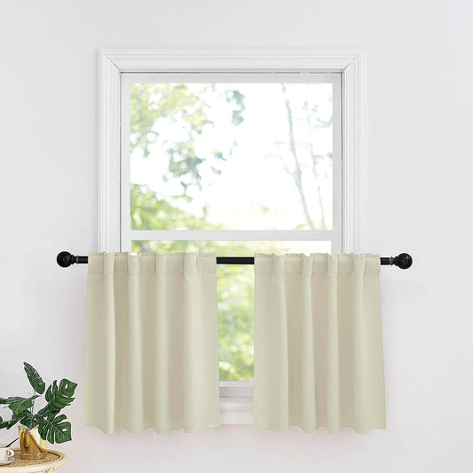 RYB HOME Kitchen Window Curtains - Blackout Privacy Half Window Curtains for Bedroom Bathroom Dining Living Room Cafe Office Short Tiers Drapes, W 34 x L 36 inches, 2 Panels, Beige