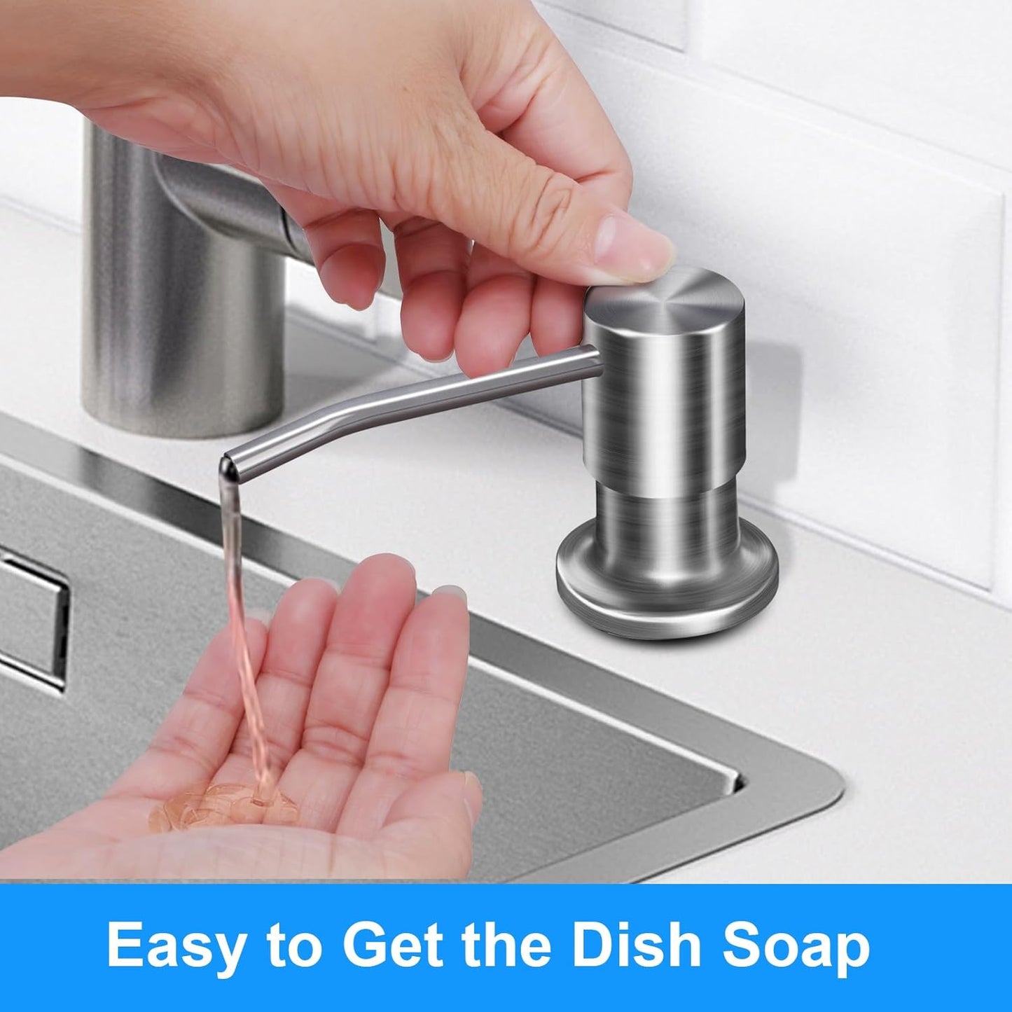 Soap Dispenser Kitchen Sink, Sink Soap Dispenser, 47" Extension Tube kit, Dish Soap Dispenser Pump, No Need More Refills (Brushed Nickel)