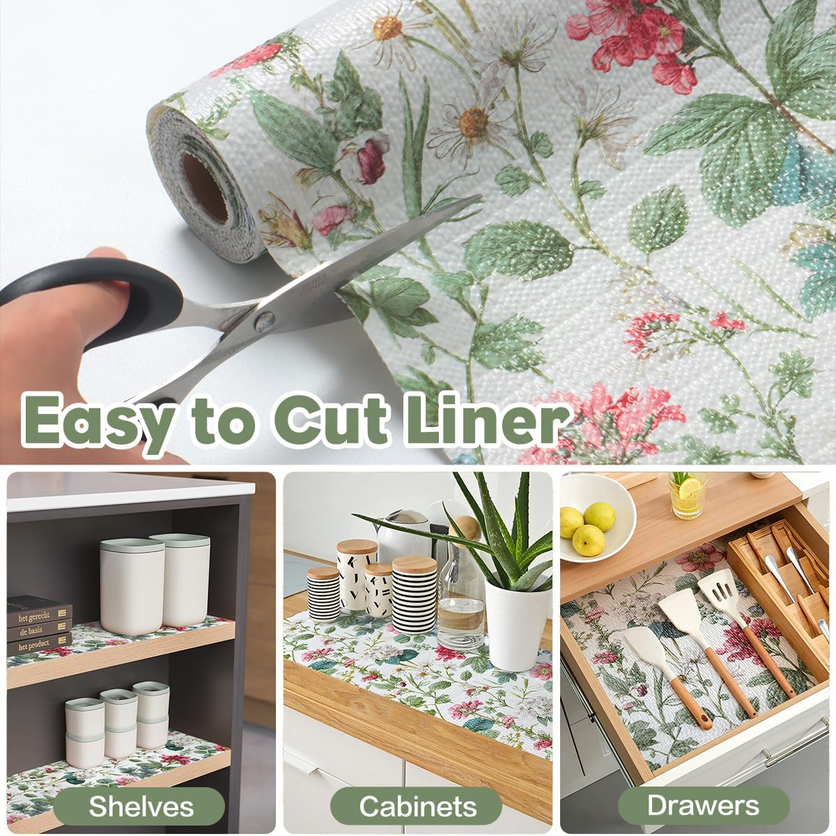 Shelf Liner for Kitchen Cabinets Non Adhesive Drawer Liner,Cabinet Liner for Shelves,Non Slip Kitchen Drawer Liners for Dresser,Waterproof Shelf Paper for Refrigerator,Cupboard,12In x 16.4FT