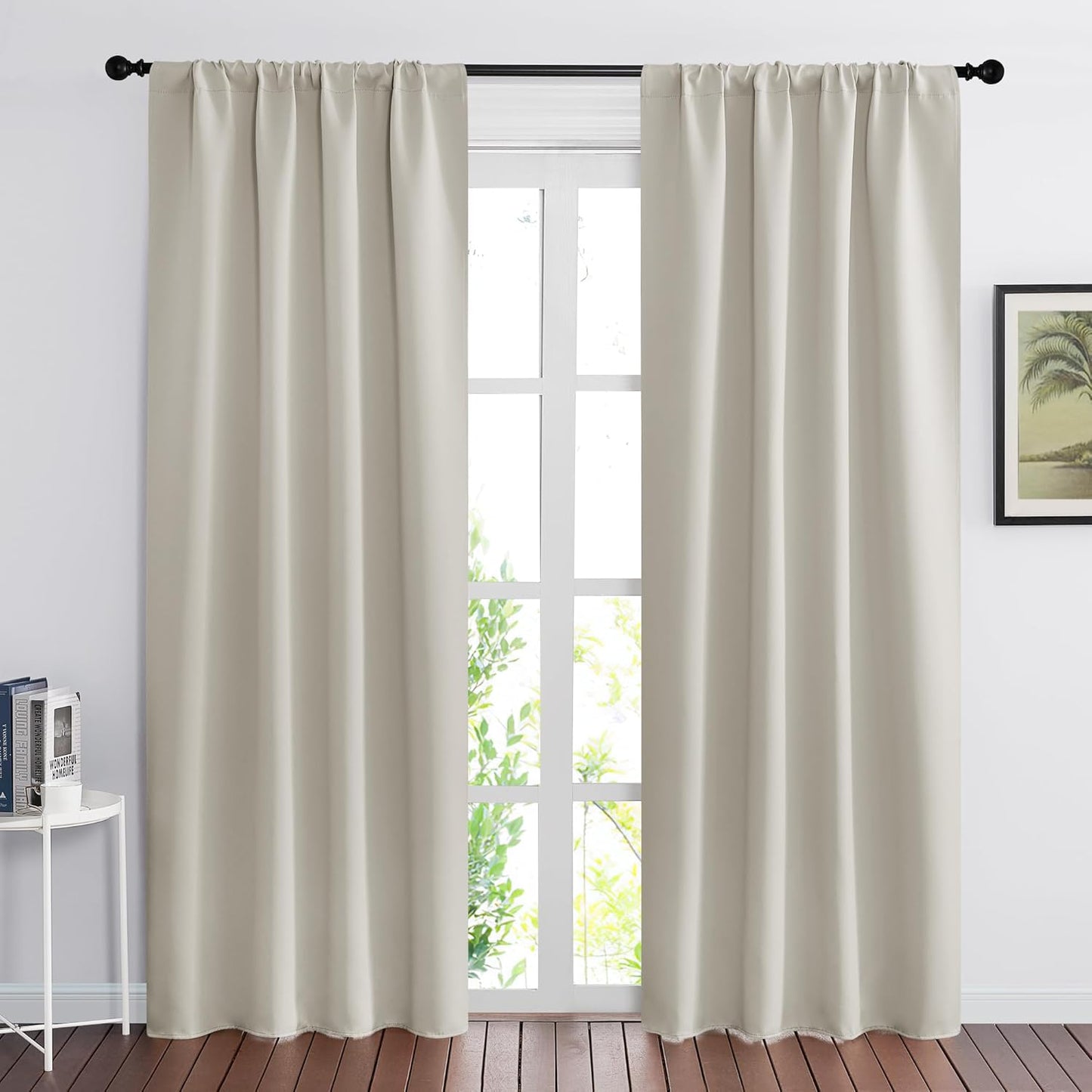 RYB HOME Blackout Curtains for Bedroom, Window Shades Thermal Insulating Privacy Drapes for Living Room Classroom Kitchen Bathroom Dining, Wide 42 x Long 72 inch, Natural 2 Panels