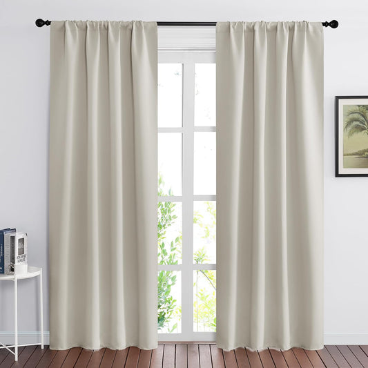 RYB HOME Blackout Curtains for Bedroom, Window Shades Thermal Insulating Privacy Drapes for Living Room Classroom Kitchen Bathroom Dining, Wide 42 x Long 72 inch, Natural 2 Panels