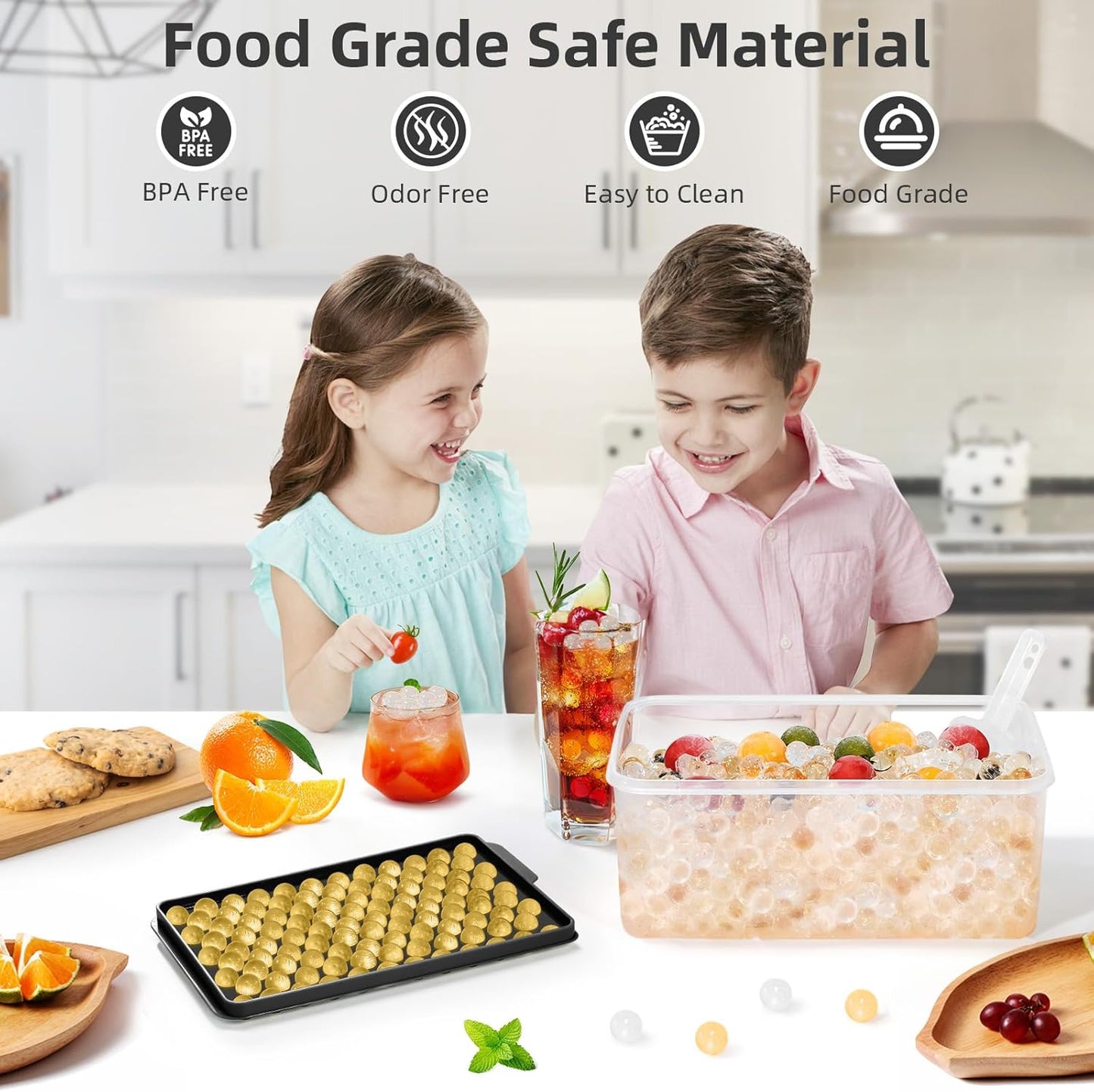 WIBIMEN Mini Ice Cube Trays, Small Tiny Round Pebble Crushed Nugget Ice Trays for Freezer with Lid - Chilling Drinks Coffee Juice(4 Pack/0.55In - Black)