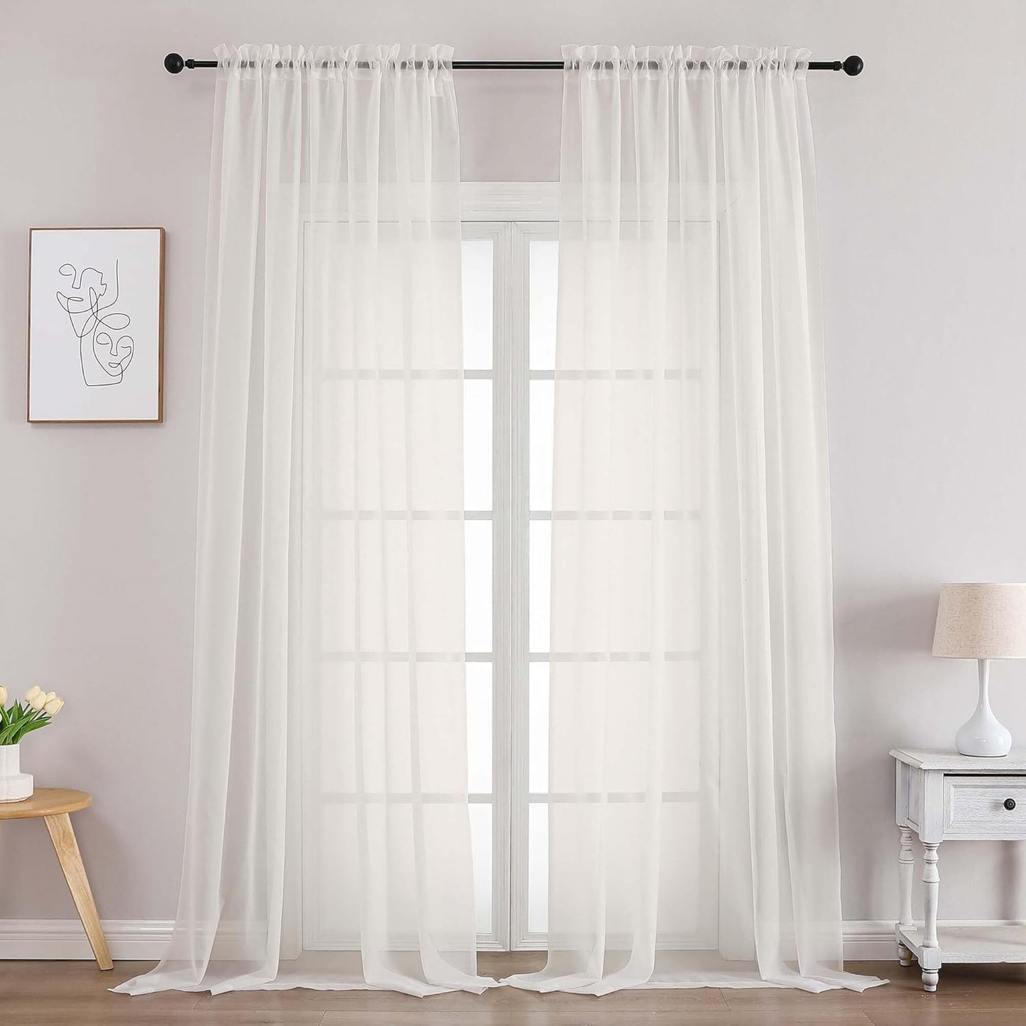 Chyhomenyc Extra Long Ivory Sheer Curtains 108 Inches Long 2 Panels, Light Filtering Ivory Curtains for Living Room, Soft Gentle Voile Rod Pocket Bedroom Window Drapes, 59Wx108L Inch, 9FT, 2PCS