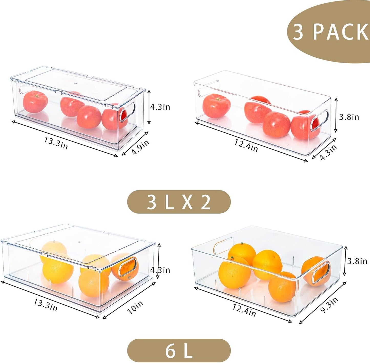 MineSign Set of 3 Stackable Refrigerator Organizer Bins Pull-Out Drawers for Fruit and Veggies Divided Storage Organizer for Fridge Clear Drawer Containers with Handle for Produce Saver, Eggs, Snack