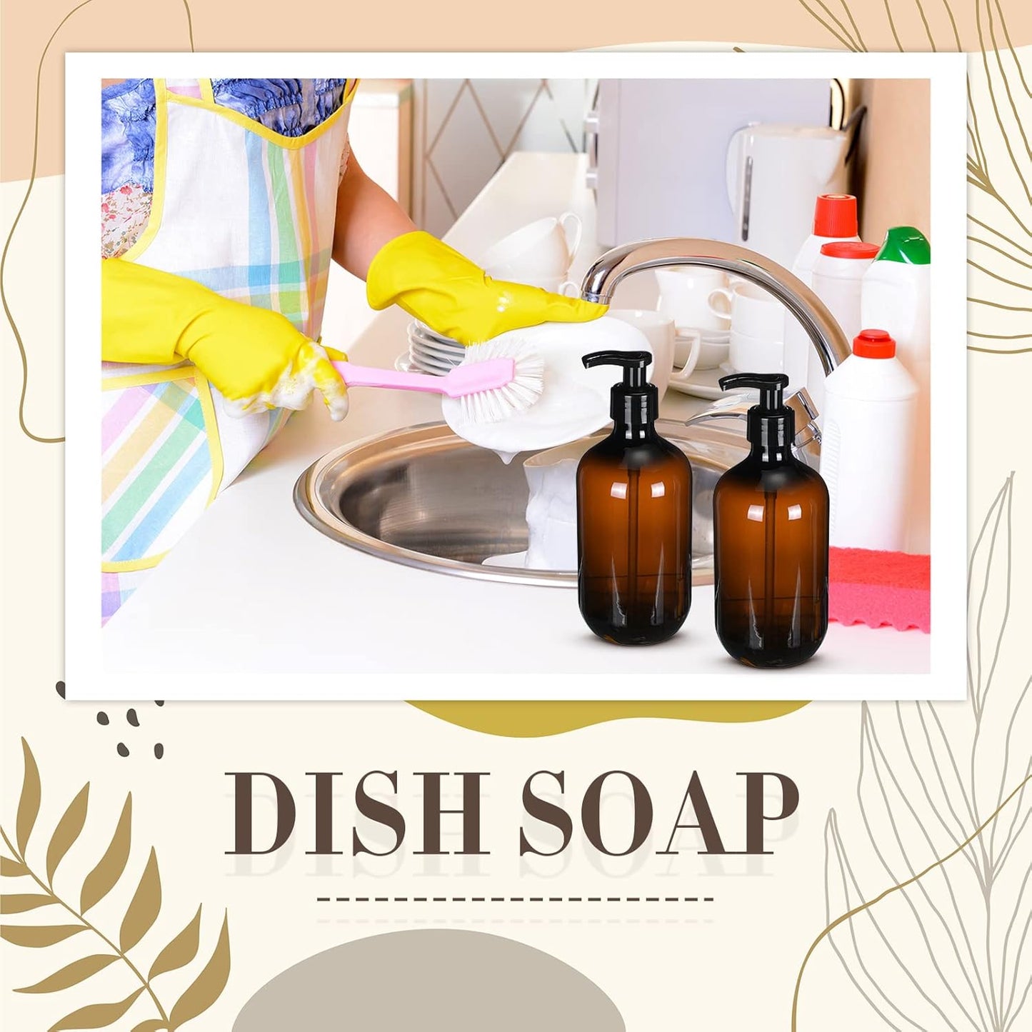 Tessco for you 12 Pack Amber Soap Dispenser Empty Plastic Pump Bottles Dispenser Refillable Shampoo Container for Hand Sanitizer Soap Lotion Body Wash Conditioner Bathroom Kitchen Travel(12 oz)