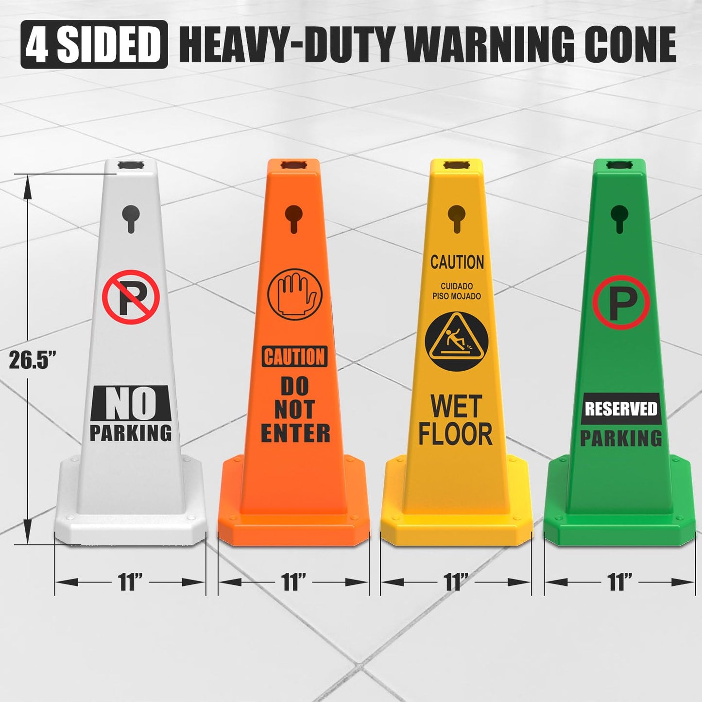 Plastic Traffic Cones, 4-Sided Message Cones, Road Safety Parking Cones, Standing Traffic Warning Signs for Cleaning Area, Garage, No Entry (8, Do Not Enter, Large)