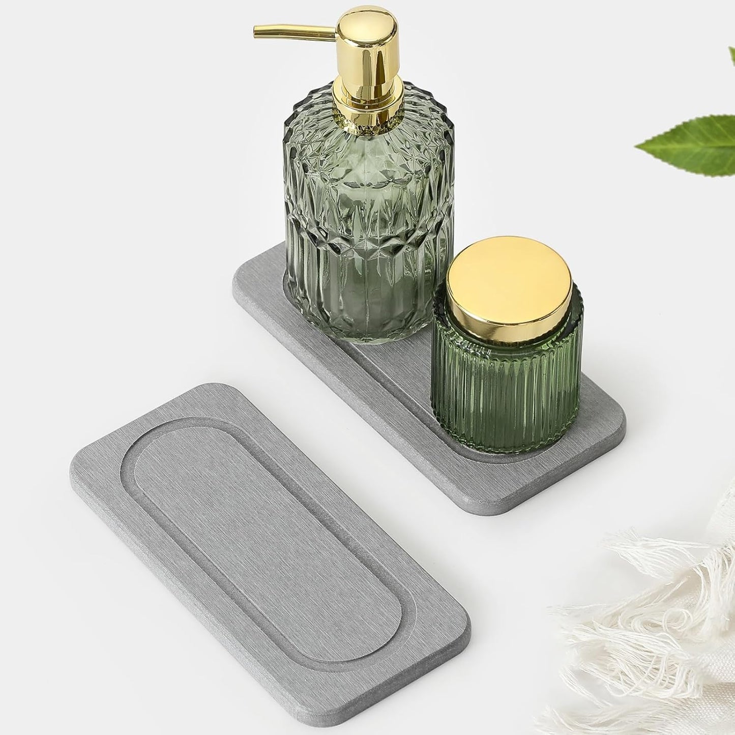 2Pack Diatomite Stone Water Absorbing Sink Tray for Kitchen & Bathroom Counter, Quick Dry Soap Dish Makeup Vanity Caddy, Dispenser Sponge Holder Space Organizer, Light Gray - 8"x 3.8"