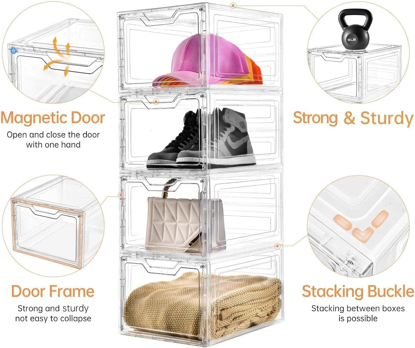 10 Pack Closet Organizers and Storage,Clear Stackable Plastic Storage Bins with Lids Magnetic Doors,Clothes Organizers and Storage,Plastic Craft Containers for Wardrobe Kitchen Bathroom Office