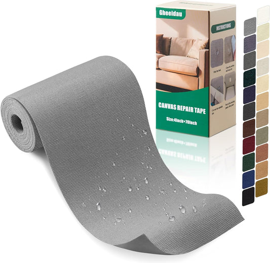 Canvas Repair Tape 4×70 Inch Waterproof Self-Adhesive Fabric Repair Patch for Repairing Boat Covers,Tents,Patio Umbrellas,Car Seats,Luggage,Sofas.(Smoky Grey)