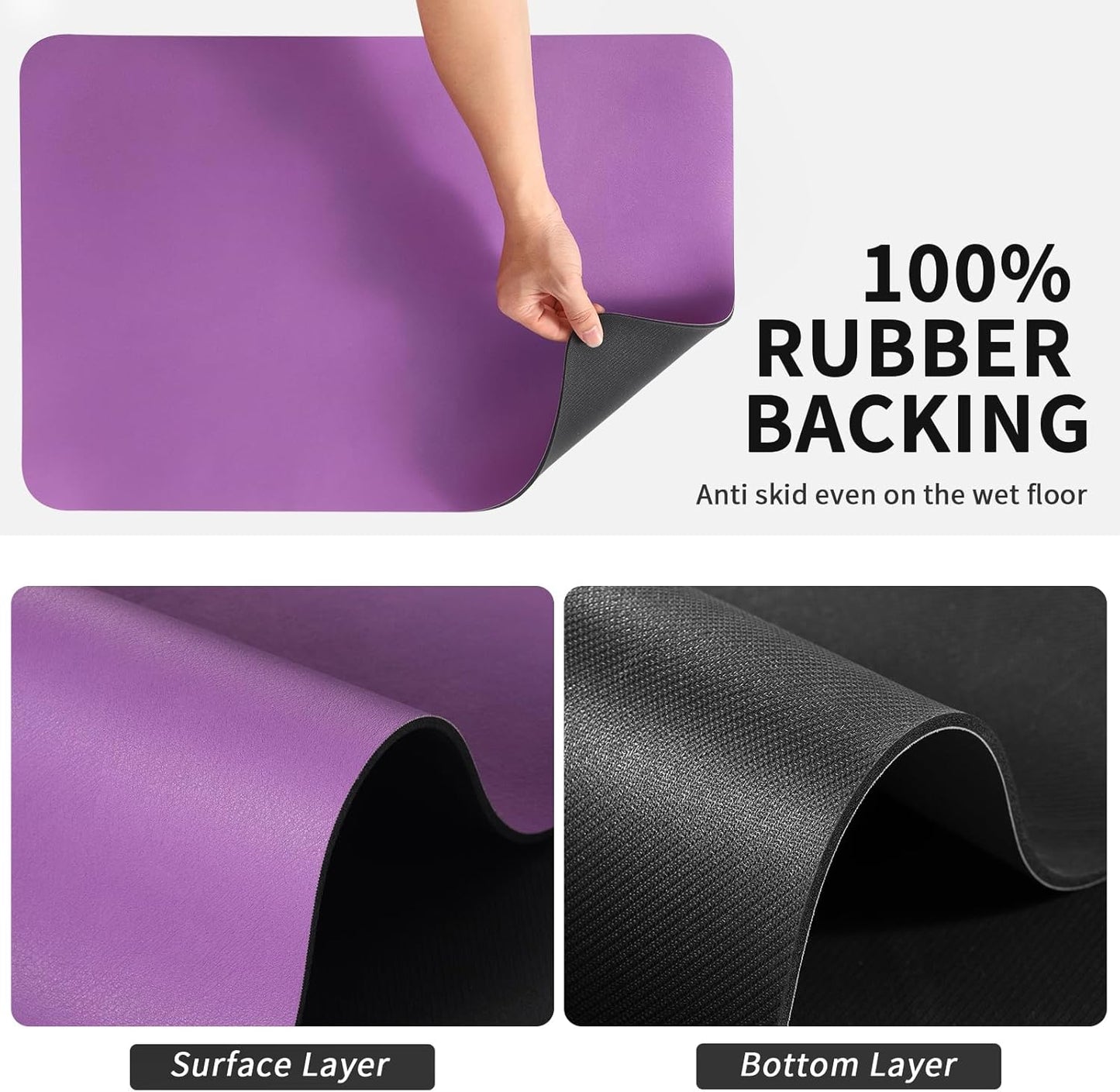 Dish Drying Mat for Kitchen Counter, Heat Resistant Drainer Mats with Non-slip Rubber Backed, Hide Stain Kitchen Super Absorbent Draining Mat, Easy to Clean Dish Rack Pad, Purple 16"x20"