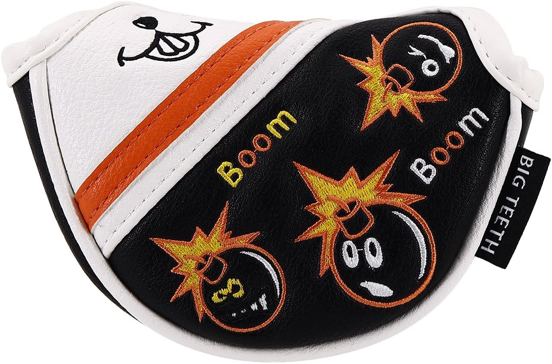 BIG TEETH Putter Cover Mallet Putter Cover Half Mallet Small Golf Headcover, Mini Club Head Protector Magnetic Closure Black Leather for Odyssey White Hot #5 Golf Rossie Tour Edge Chipper etc