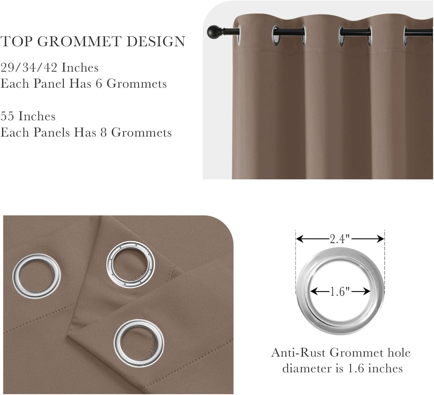 PONY DANCE Blackout Curtains for Bedroom 72 Inch Length 2 Panels Set, Privacy Thermal Insulated Room Darkening Grommet Drapes for Living Room Window, W34 x L72 Inch, Mocha