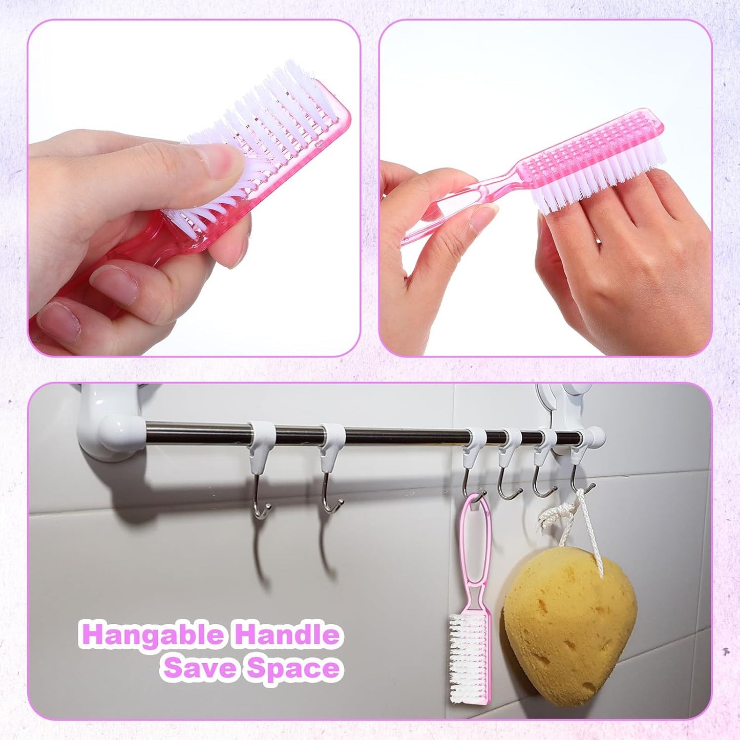 50 Pcs Handle Grip Nail Scrubber Brushes, Manicure Pedicure Cleaning Brushes for Fingernails and Toes, Multi-Purpose Cleaning Tools in 5 Colors