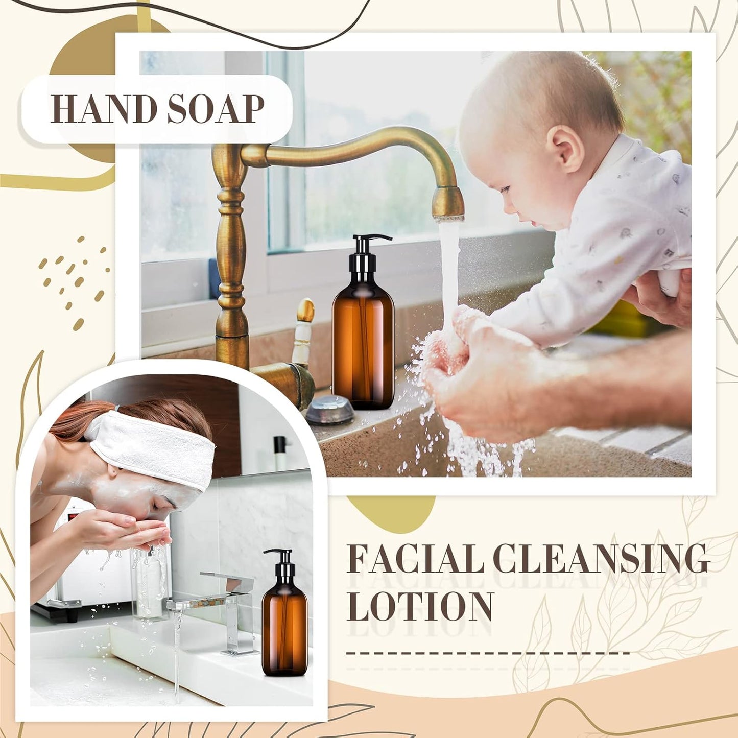 Tessco for you 12 Pack Amber Soap Dispenser Empty Plastic Pump Bottles Dispenser Refillable Shampoo Container for Hand Sanitizer Soap Lotion Body Wash Conditioner Bathroom Kitchen Travel(8.5 oz)