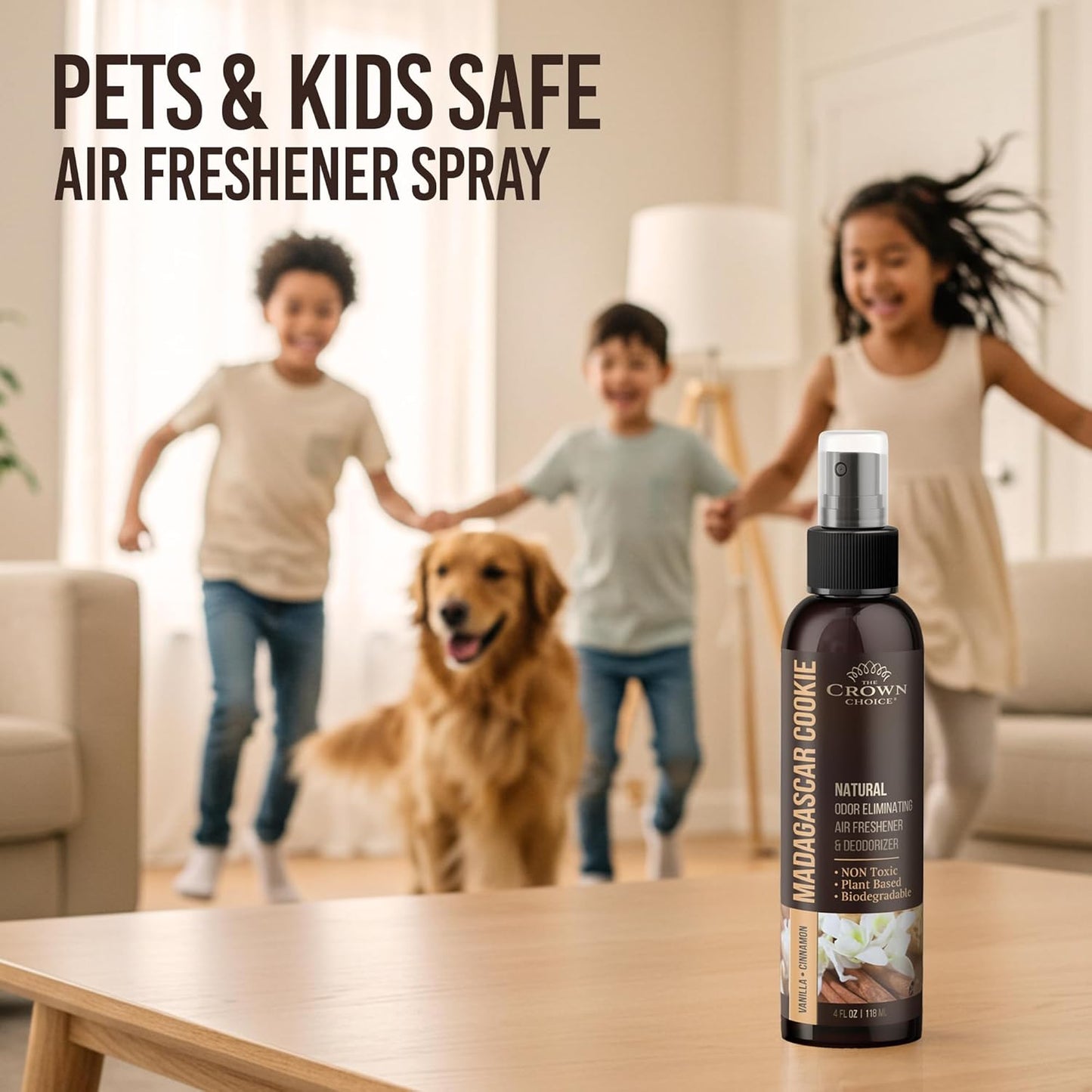 Non-Toxic Odor Eliminator, Natural Vanilla & Cinnamon Air Freshener Spray for Home, Room, Closet & Couch Deodorizer, Long Lasting Bathroom & Toilet Freshener, Safe for Kids & Pets, 2PK - 4 Oz each