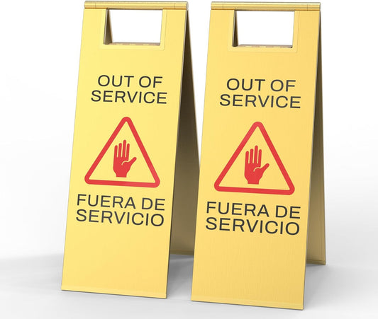 Stainless Steel Out of Service Sign Portable Foldable Sign 2-Pack (Gold)