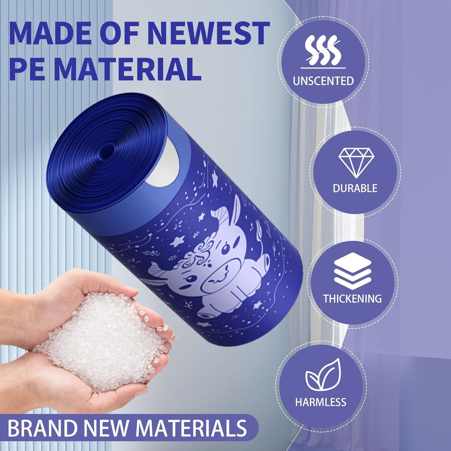 VOK 8 Gallon Trash Bags Drawstring, Medium Trash Bags for Office, Kitchen, Bedroom Trash Cans, Colored Portable Sturdy Garbage Bags 8 Gallon with Cute Cow Printed, 60 Counts