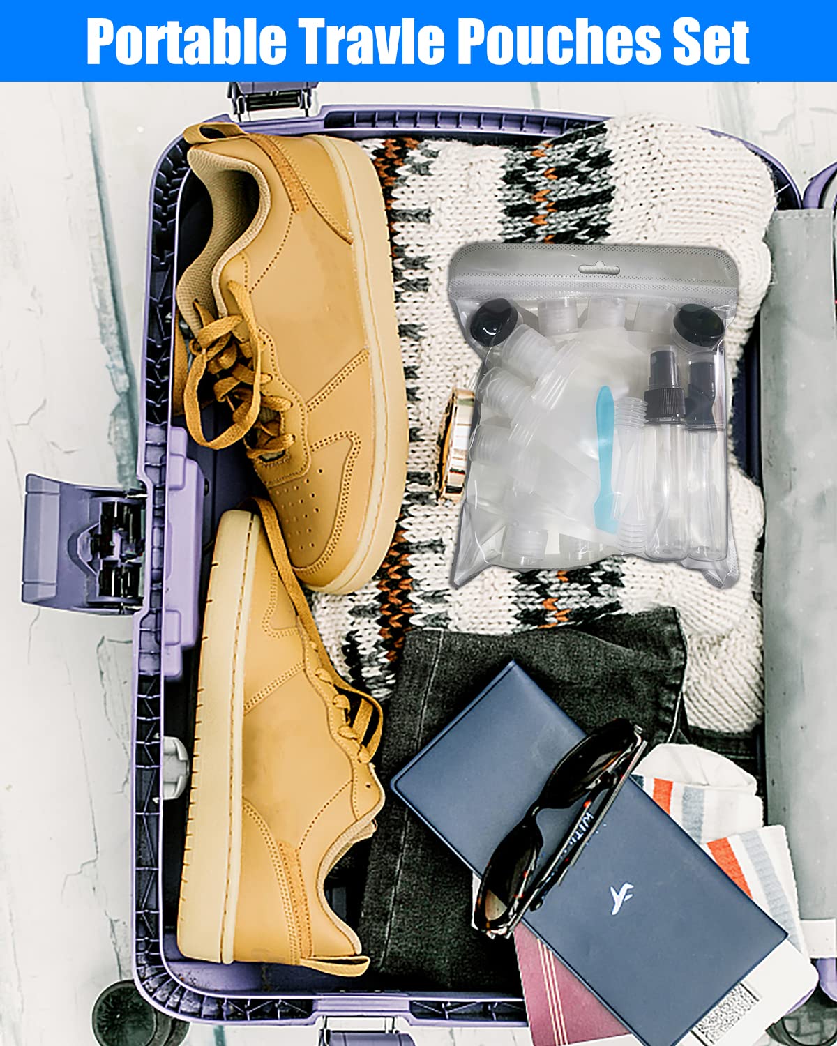 17 Pack Travel Pouches for Toiletries,TSA Approved,Portable Containers,Stand Up Pouch,Refillable Travel Accessories for Shampoo Conditioner Lotion Soap Liquids (A-17pcs)