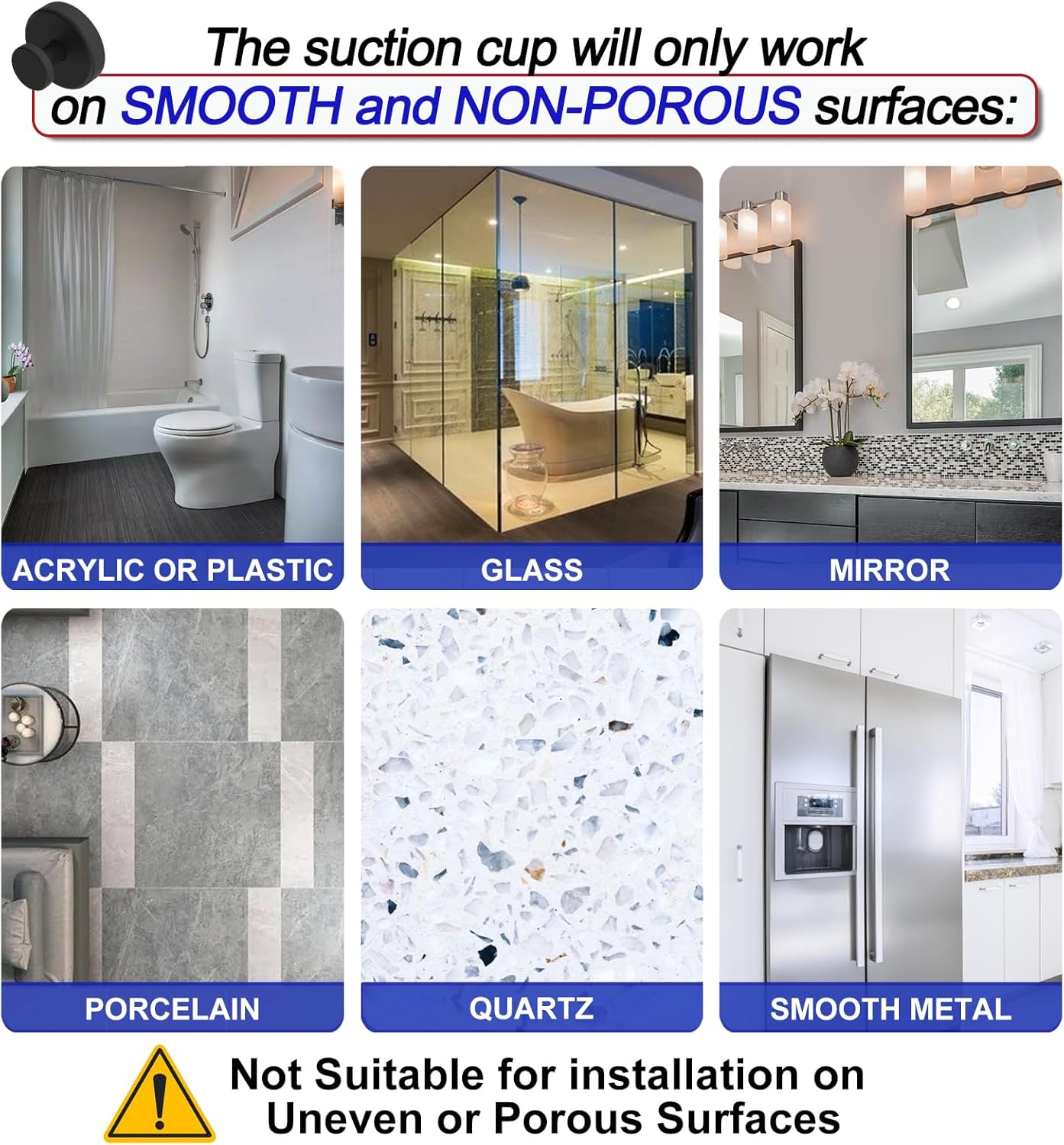 Suction Cup Hooks for Shower, Removable Towel Hooks for Bathroom Window Glass Door Wall, Bath Robe Looafh Wreath Hook for Hanging - 2 Pack, Black