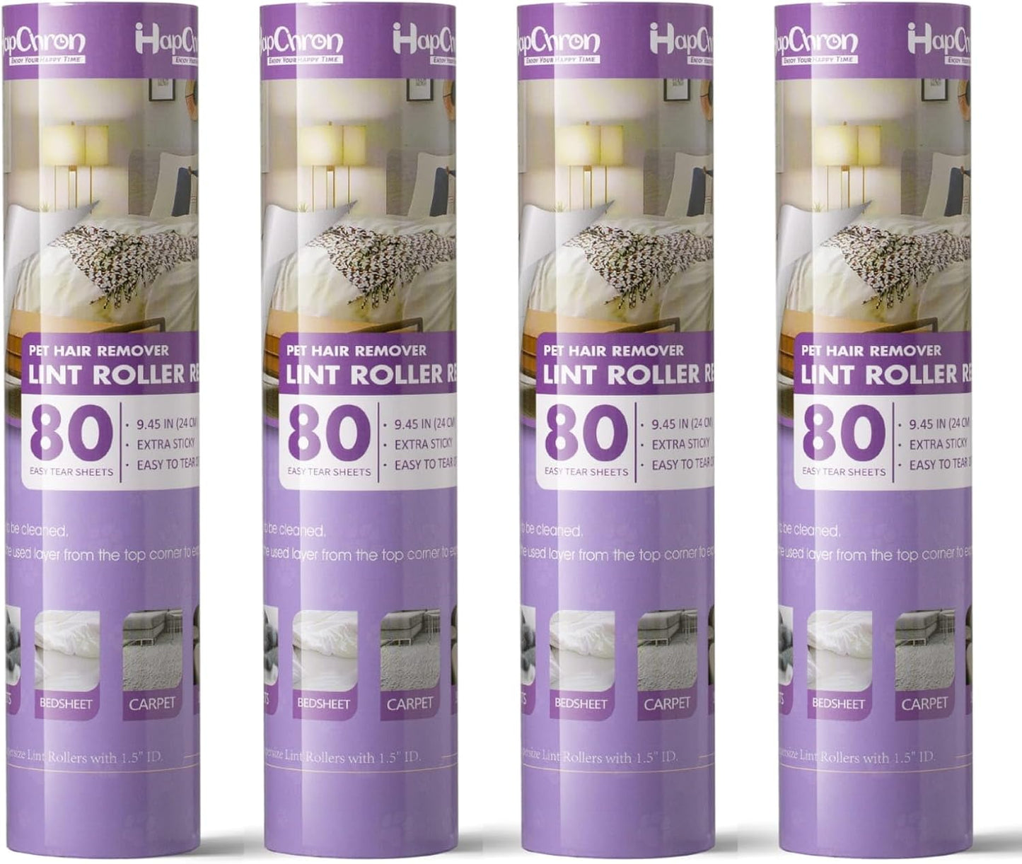 9.45 inch Large Surface Lint Roller Refills, Fits Most 9.45" Supersize Lint Rollers with 1.5" ID, Total 320 Easy Tear Sheets (Pack of 4)