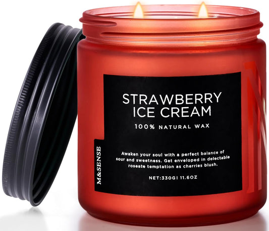M&SENSE Natural Soy Candles for Home Strawberry Ice Cream Scented, 11.6oz 70 Hours Long Burning Hand Poured Candles Home Decor Housewarming Gift for Women and Men