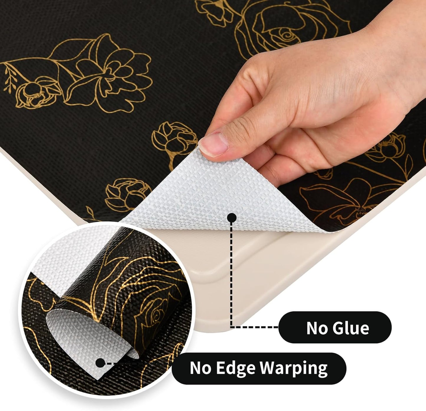 Shelf Liners for Kitchen Cabinets 12in x 20FT Non Adhesive Drawer Liner Black Floral Thickened Shelf Liner Paper Strong Non-Slip Easy to Clean for Tool Box Refrigerator with Knife and Tape Measure