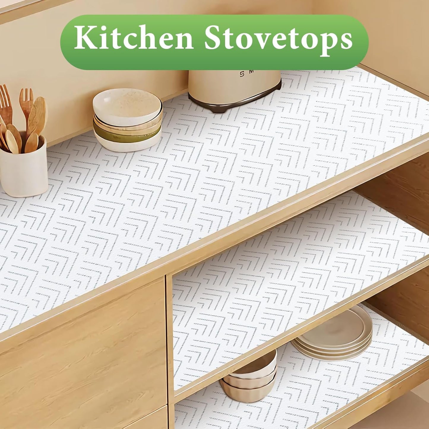 Shelf Liner for Kitchen Cabinets Non Adhesive Drawer Liner Non-Slip Thickened Shelf Liner Paper Strong Easy to Clean for Tool Box Refrigerator with Knife and Tape Measure,Silver Arrow,11.8 x 236.2 in