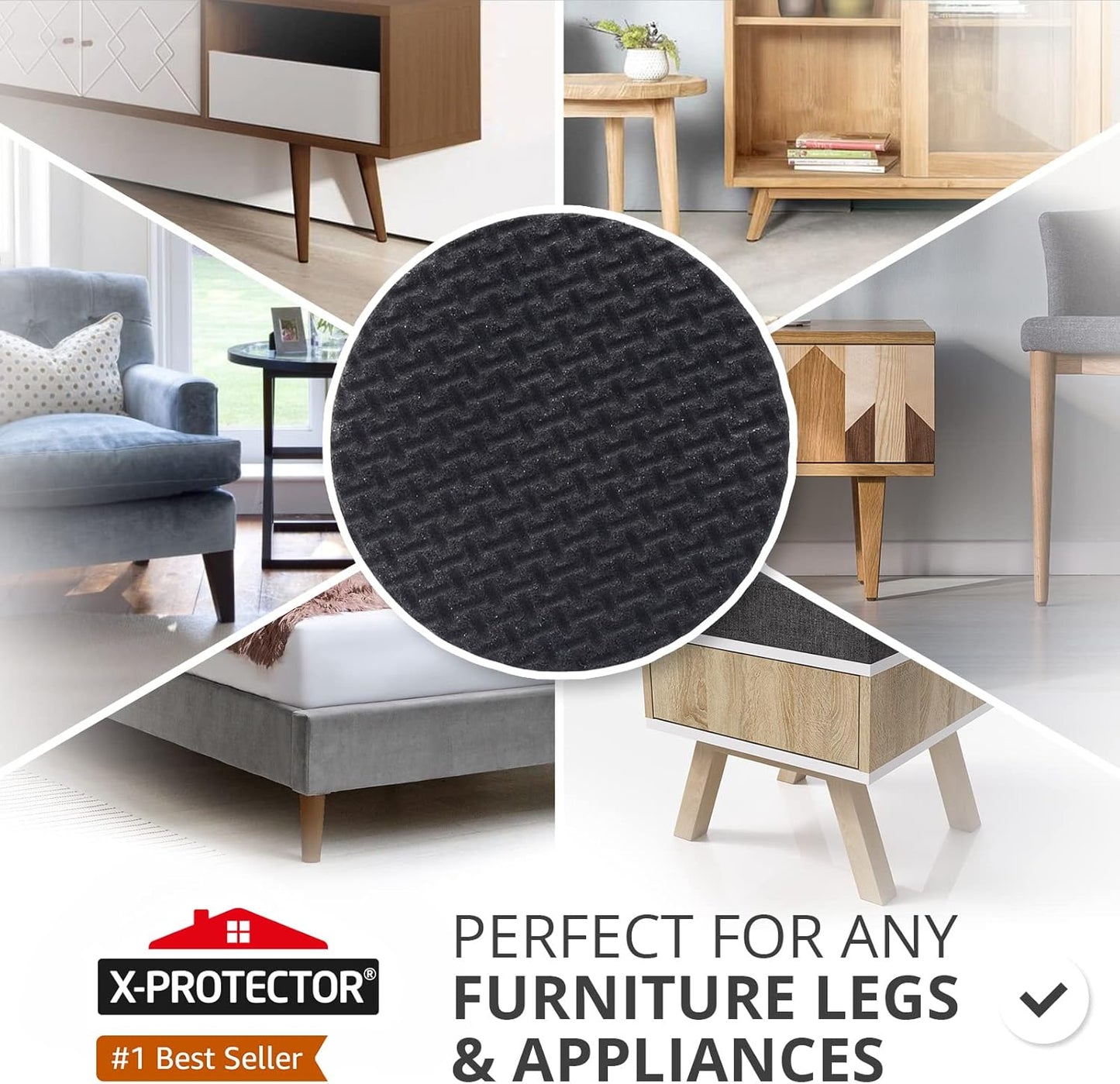 Non Slip Furniture Pads 36 pcs 1" X-Protector - Premium Furniture Grippers - Self-Adhesive Rubber Feet Furniture Feet - Ideal Non Skid Furniture Pad Floor Protectors - Keep Furniture in Place!