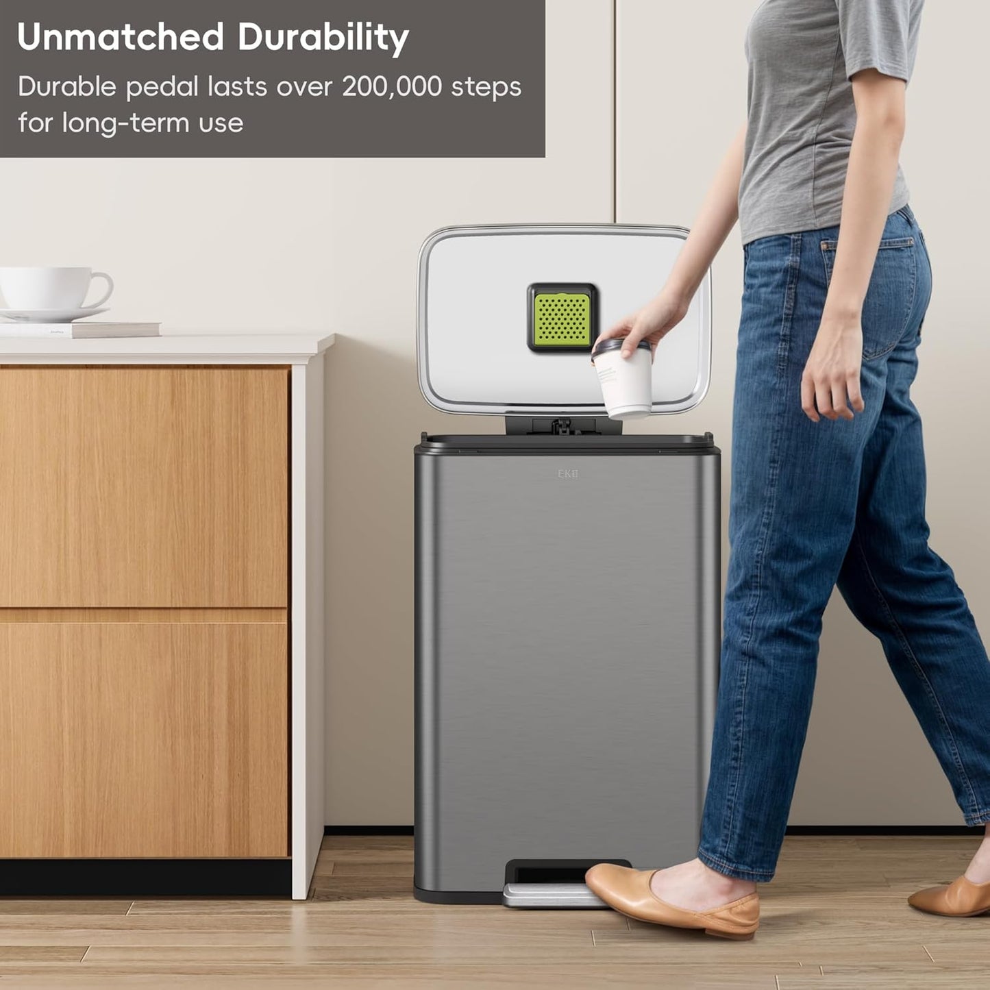 EKO Madison Gunmetal Stainless Steel 50 Liter/13.2 Gallon Step Trash Can with Inner Liner - Fingerprint Resistant Finish