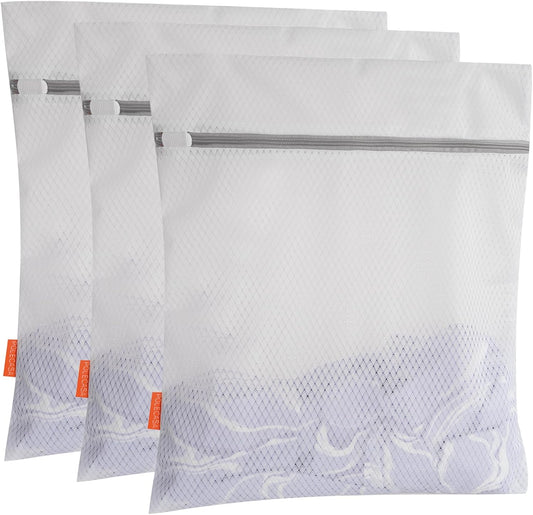 Polecasa 3Pcs 16 x 20 Inches Extra Durable 125g Diamond Mesh Laundry Bags with Sturdy Zipper for Delicates, Protect Clothes in Washing Machine, Laundry Room Essentials for College, Dorm (3 Large)