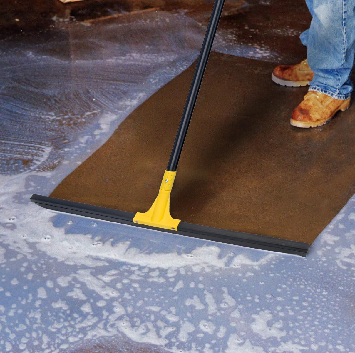 Floor Squeegee for Concrete, 30'' Large Rubber Broom for Tile, 59'' Long Handle Heavy Duty Water Wiper for Garage, Deck