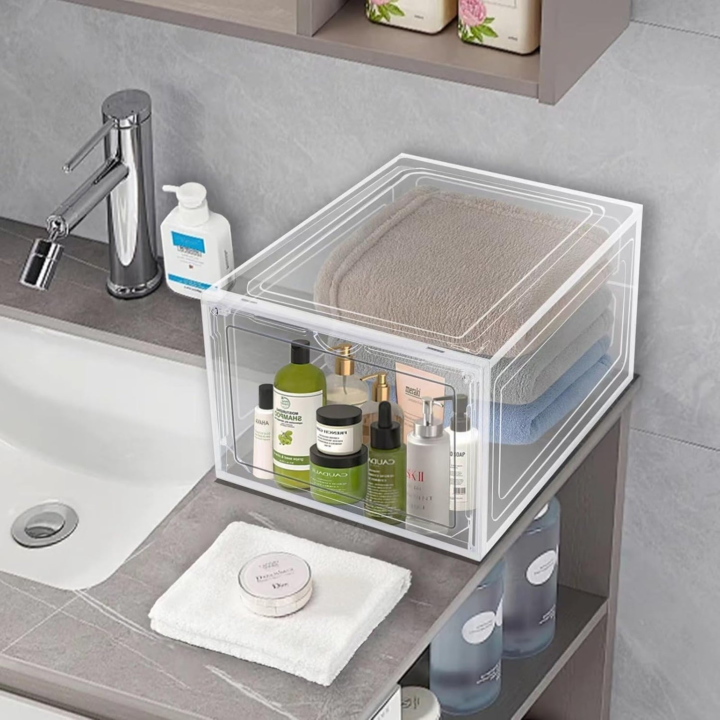 9 Pack Thicken Shoe Organizer Stackable Upgraded Sturdy Transparent Shoe Storage Box with Magnetic Door Sneaker Hats Display Case Fit Up to US Size 13, Black