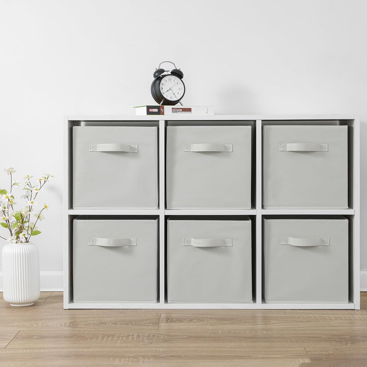 Stero Fabric Storage Bins 6 Pack Fun Colored Durable Storage Cubes with Handles Foldable Cube Baskets for Home, Kids Room, Closet and Toys Organization Gray