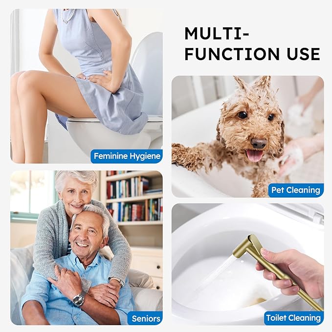 Arofa Built-in Hot and Cold Handheld Bidet Sprayer for Toilet, Gold Warm Water Bidet with Adjustable Water Flow, Dual Control Mode Muslim Shower with Spray Hose for Feminine Wash, Wall Mounted