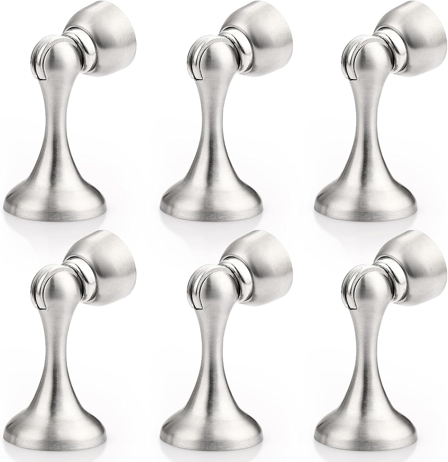 Probrico Brushed Nickel Magnetic Door Stoppers for Bottom of Door, Stainless Steel Magnet Door Catch Door Stops to Keep Door Open, Heavy Duty Door Holder, Wall and Floor Mounting, 6 Pack