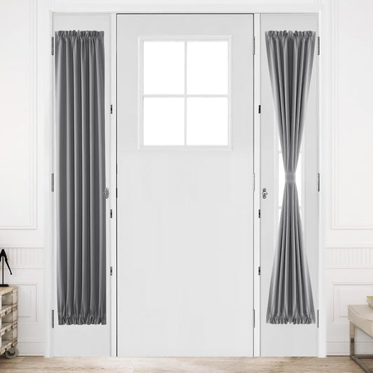 DWCN French Door Curtains – Rod Pocket Thermal Blackout Curtain for Doors with Glass Window, Kitchen and Patio Doors for Privacy, 12 X 72 Inches Long, 1 Curtain Panel with Tieback, Grey