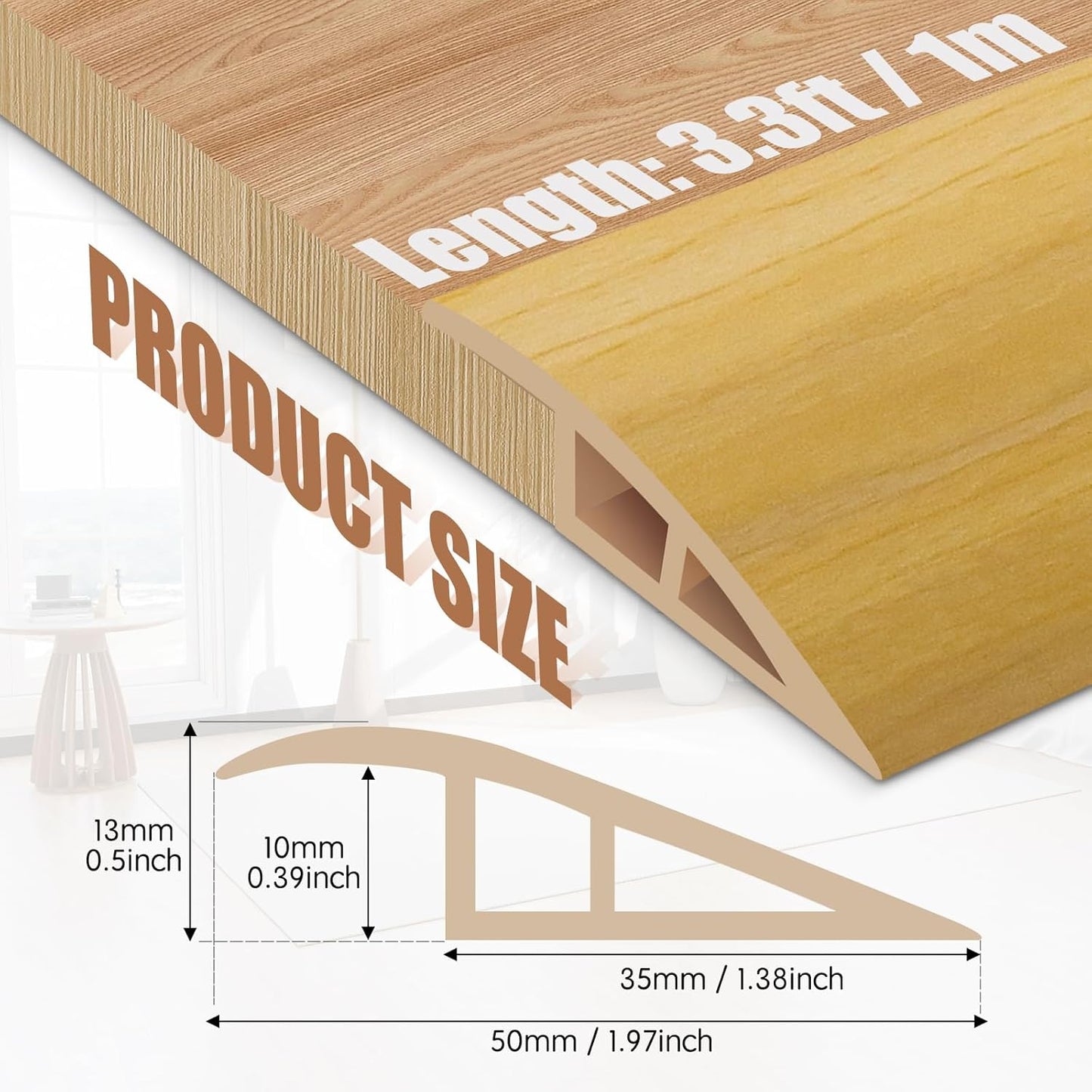Floor Transition Strip Door Threshold 39" Floor Transition Reducer Trim on The Edges Threshold Strip Self Adhesive Suitable for Doorways, Tiles, Carpet