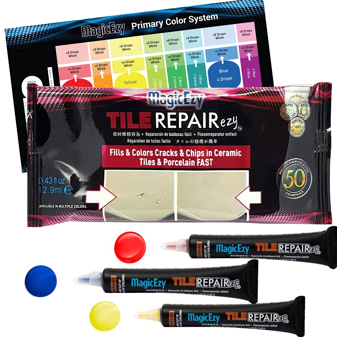 MagicEzy Tile RepairEzy - Professionally and Easily Touch-Up Tile Chips over 1 mm on Porcelain and Ceramic Surfaces - The Primary Kit