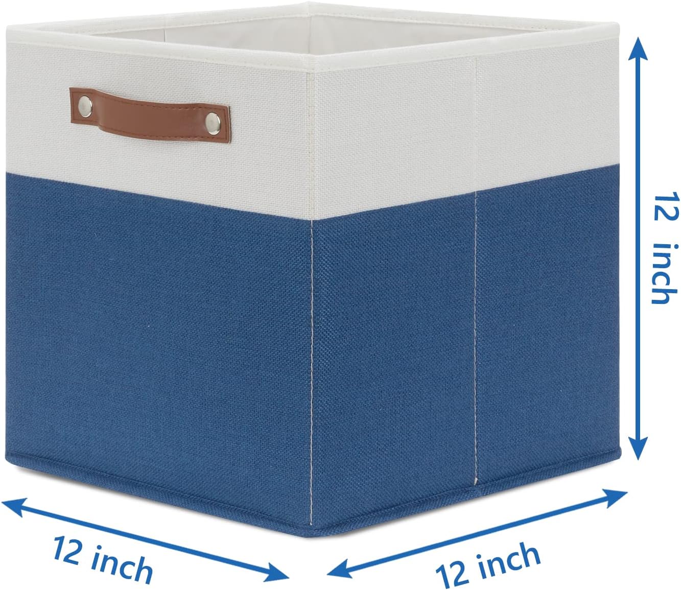 Temary Collapsible Storage Boxes - 12x12 Blue Cube Storage Bins with Handles for Organizing Home, White&Blue