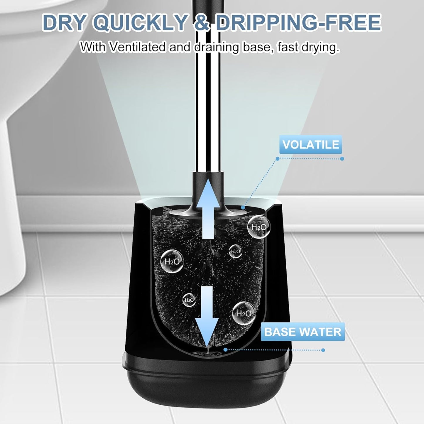 SetSail Toilet Brush and Holder, Self Closing Lid Toilet Bowl Brushes Holder and Extra Long Handle Ventilated Toilet Brush Set for Bathroom Cleaning, Nylon Bristles, 2 Packs-Black