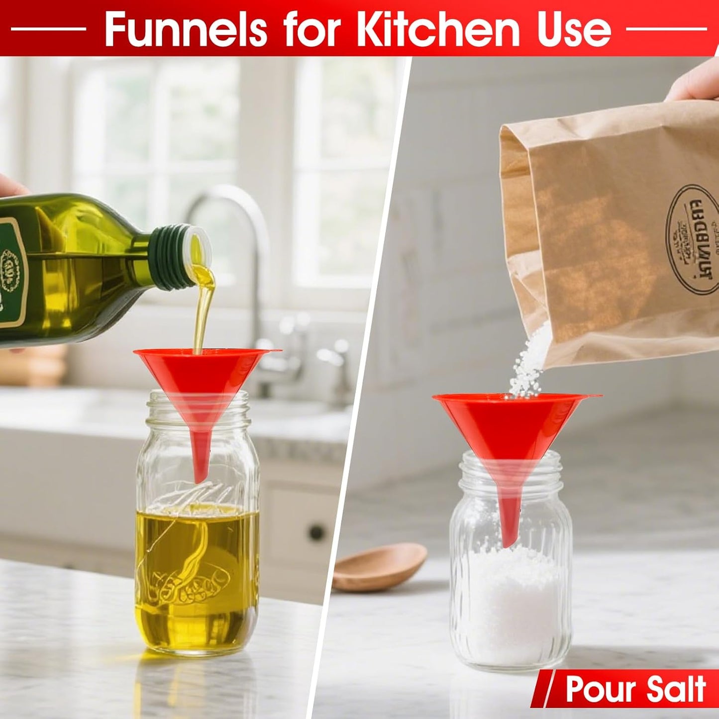 DEDC Oil Funnels Plastic Set for Car Automotive Kitchen Mini Small Large Red (7 PCS Oil Funnels)