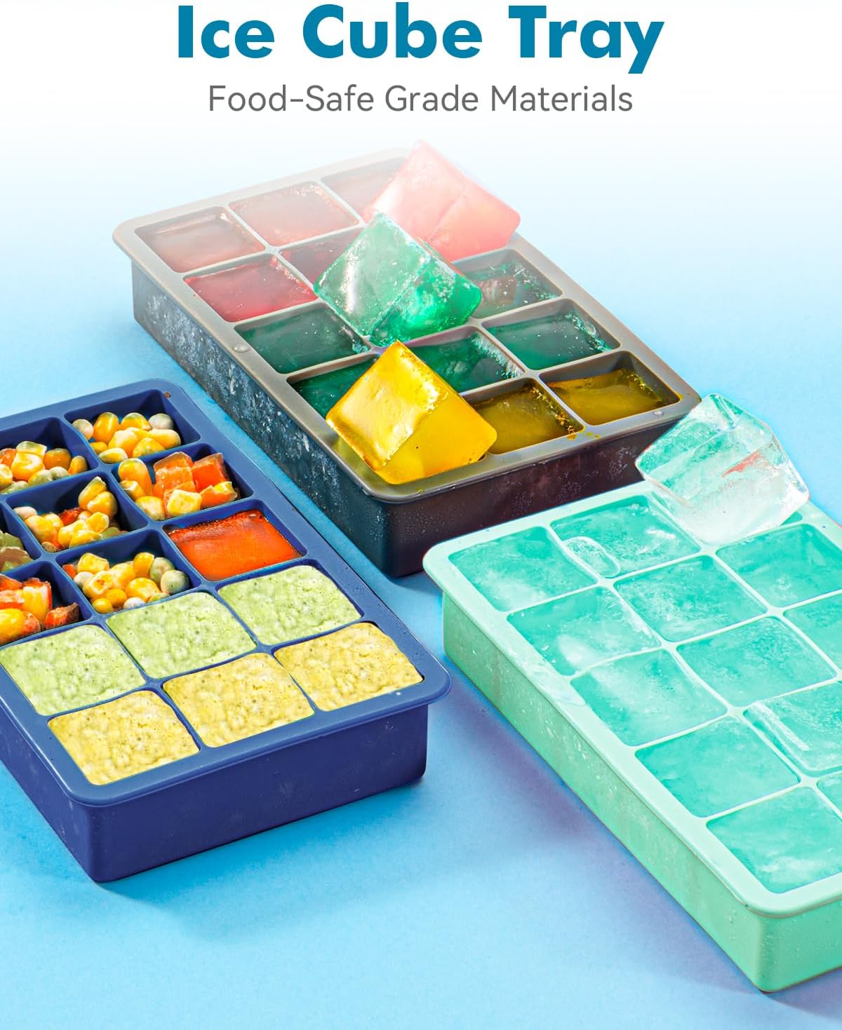 2 Pack Silicone Ice Cube Trays for Cocktail, Easy Release Square Ice Cubes Mold for Freezer, Best Rubber Ice Cube Tray for Whiskey, Coffee, Easy Release Mini Fridge Old Fashioned Silicone Ice Tray